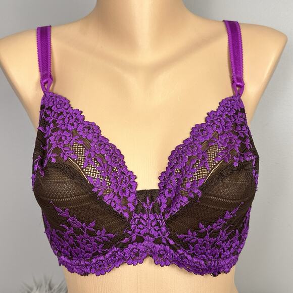 Wacoal Embrace Lace Bra Size 34DD Brown Purple 65191 Unlined Underwire - Picture 1 of 7